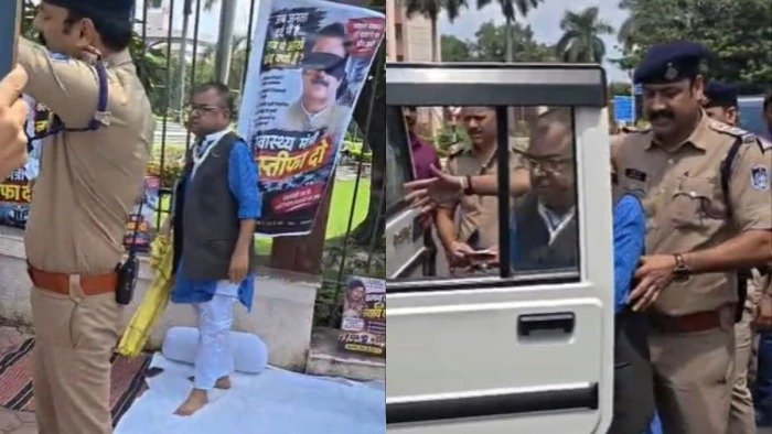 रीवा अस्पताल कांड पर भोपाल में सियासी घमासान, धरने पर बैठे विधायक अभय मिश्रा को पुलिस ने हिरासत में लिया